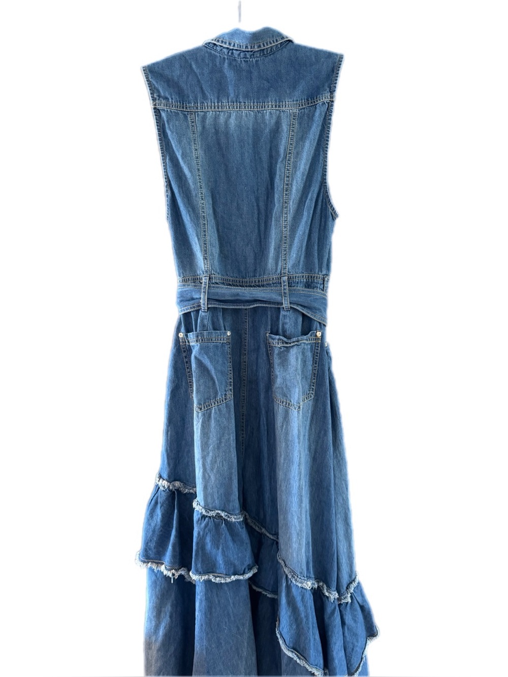 Free People Beau Midi denim asymmetrical tiered dress medium like new - Picture 14 of 16
